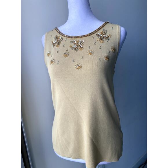 Tan Beaded Joseph A. Vintage Womens Tank Top Blouse Size Medium - Picture 2 of 6